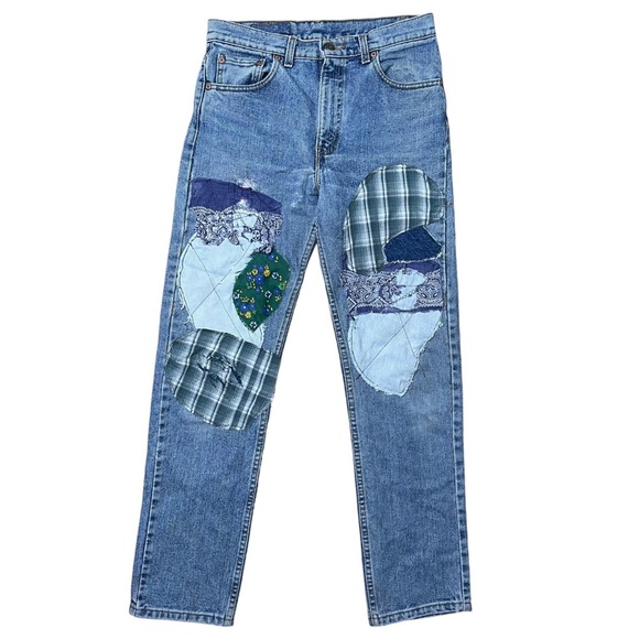 Vintage Levi’s Men’s 505 Medium Wash Patch Work Straight Leg Jeans - Picture 1 of 9